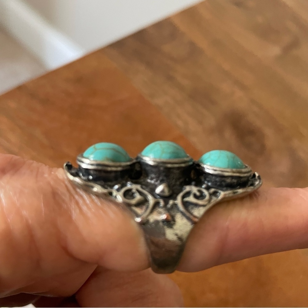 Turquoise Silver Tone Statement Ring - image 5